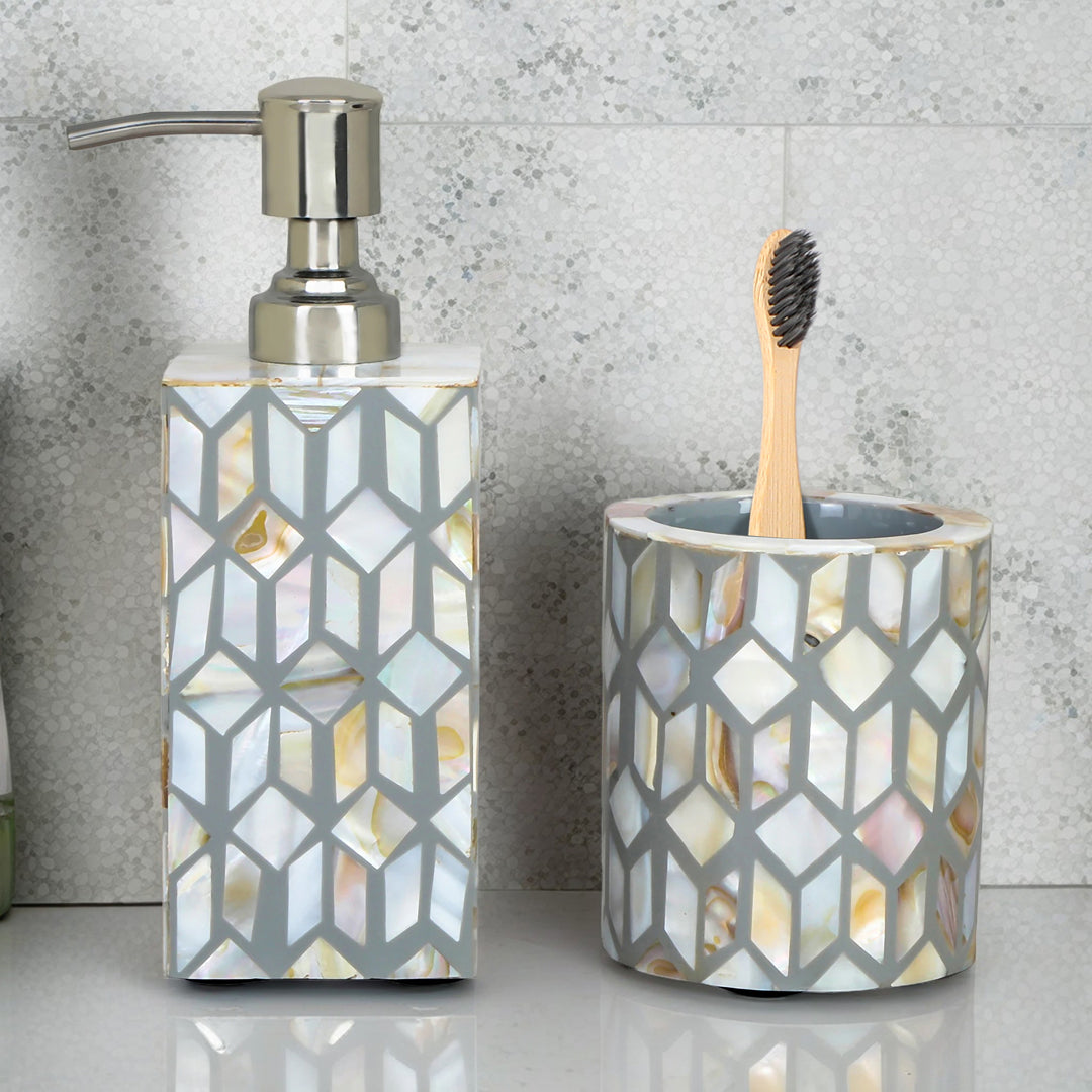 Bathroom Set - Grey & White Mother Of Pearl - Set Of Two