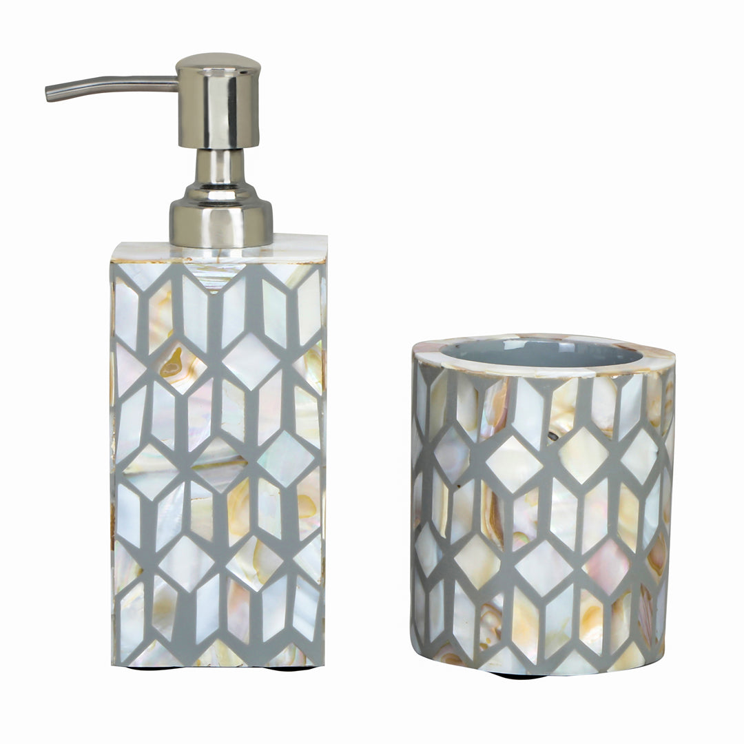 Bathroom Set - Grey & White Mother Of Pearl - Set Of Two