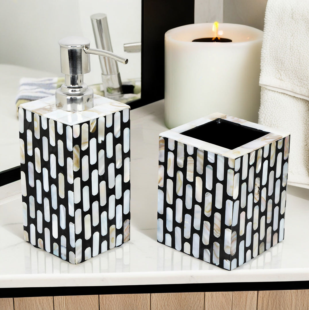 Bathroom Set - Black & White Mother Of Pearl - Set Of Two