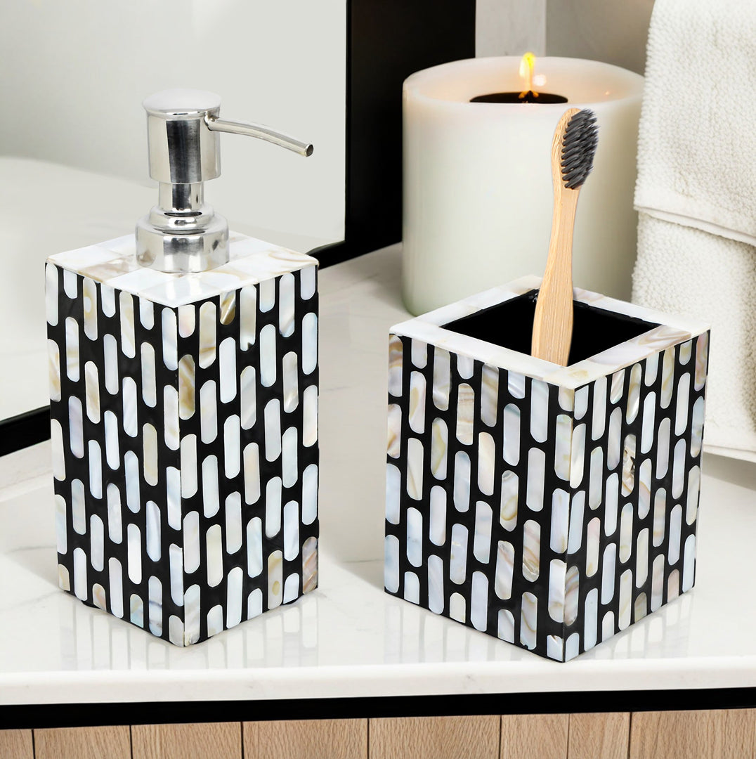 Bathroom Set - Black & White Mother Of Pearl - Set Of Two