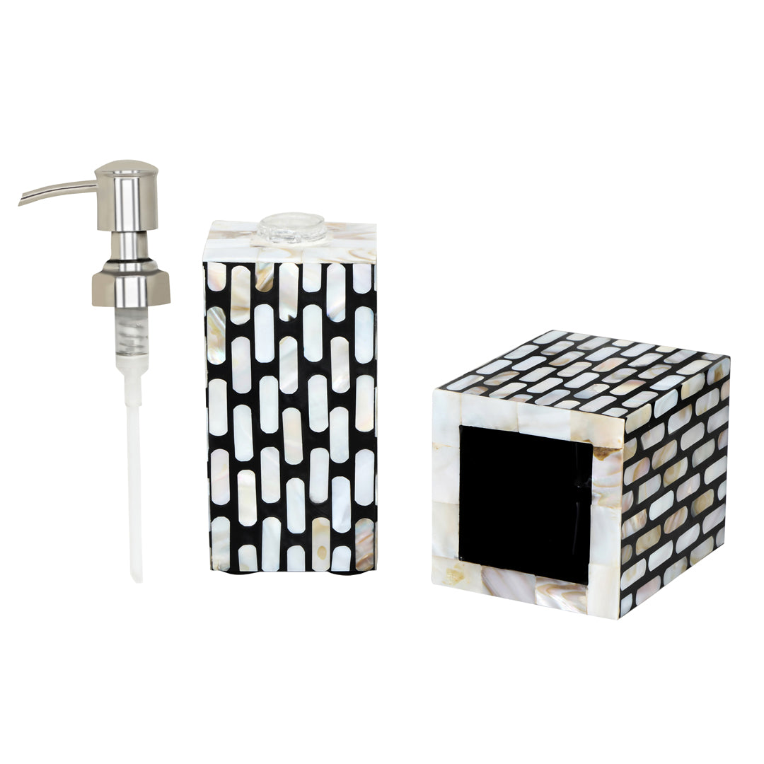Bathroom Set - Black & White Mother Of Pearl - Set Of Two