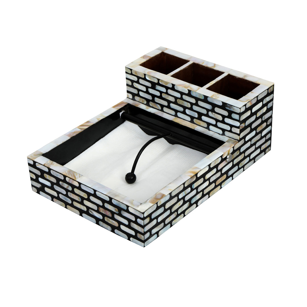 Large Cutlery Tissue Holder - Black & White Mother Of Pearl