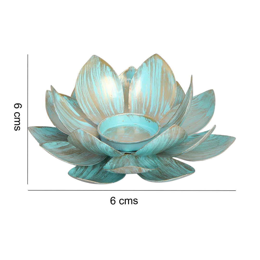 Metal Green Lotus Tea Light Holder Set of 2