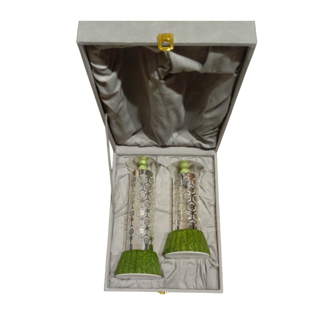 Luxury Silver Plated Pillar Candle Holder Set of 2 in Premium Velvet Box