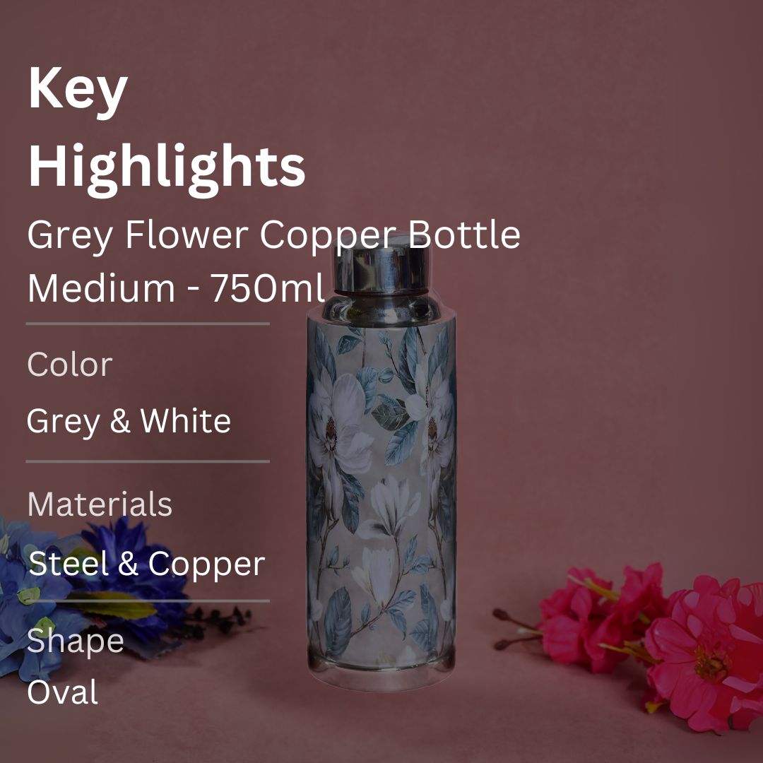 Grey Flower Copper Bottle Medium - 750ml