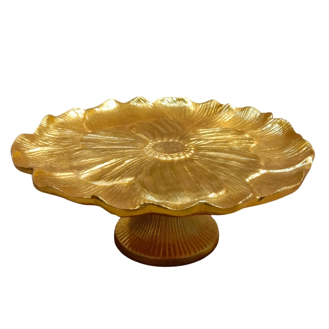 METAL Gold Floral Pedestal PLATTER