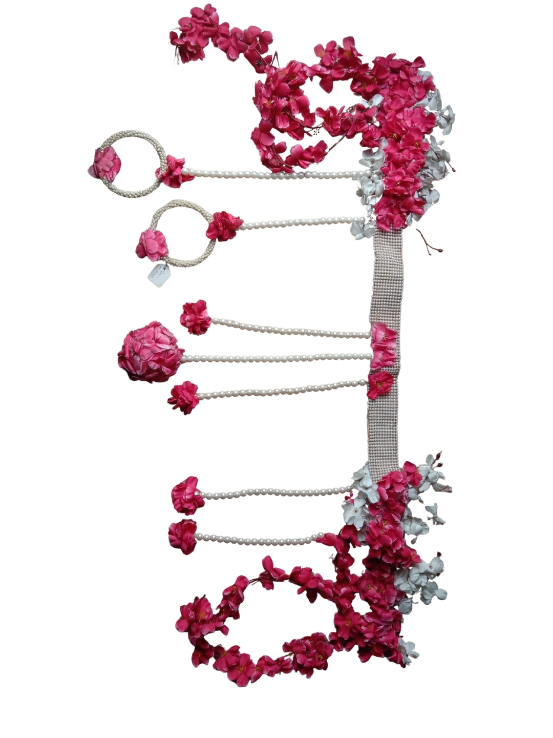 Artificial dark pink & white flower with moti ring toran