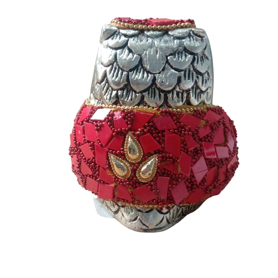 Silver Plated Red Mosaic Owl Figurine in Red Velvet Box for Home Decor