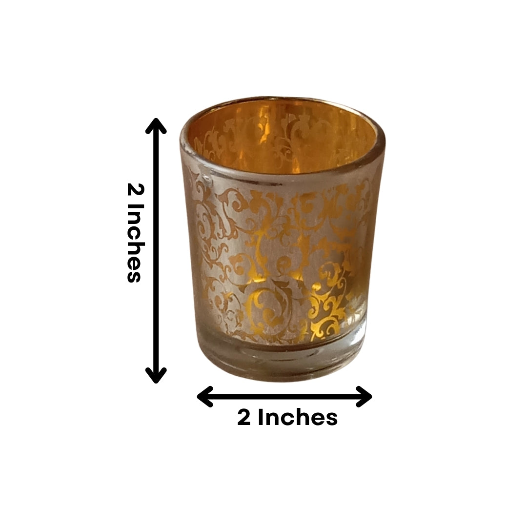 Etched Yellow Glass Votive Candle Holders - Elegant Small Set of 4