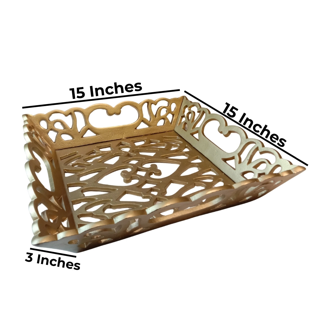 Metal Cutwork Dull Gold Tray
