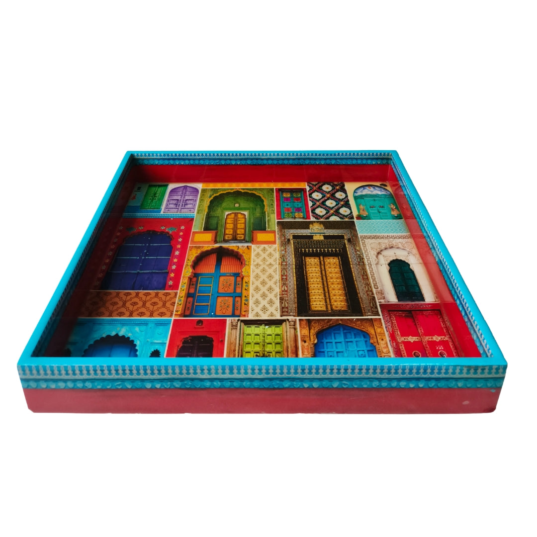Mughal Print Design Enamel Square Tray
