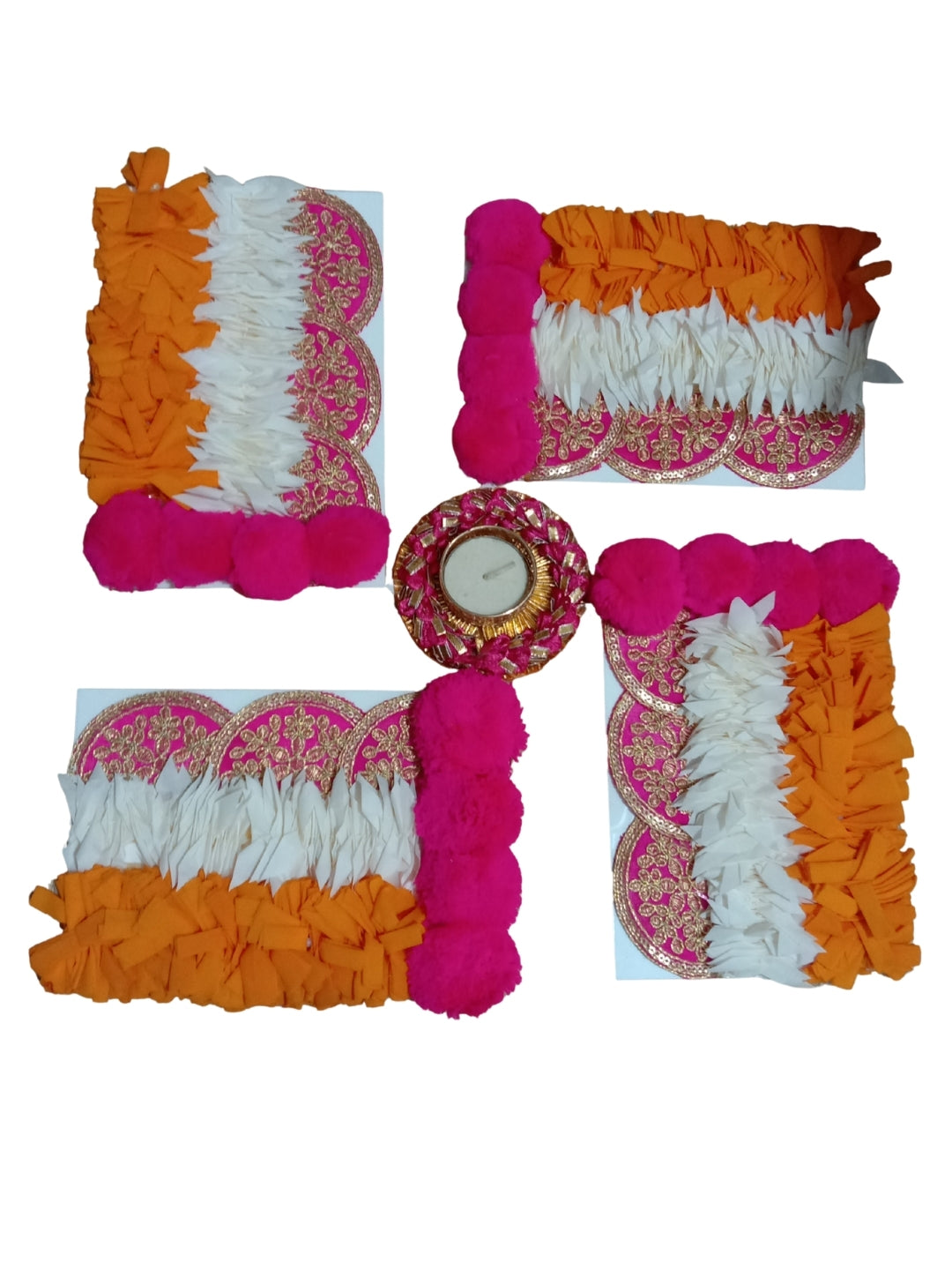 Handmade Swastika Rangoli Mat / rangolis with Diya Holder Single