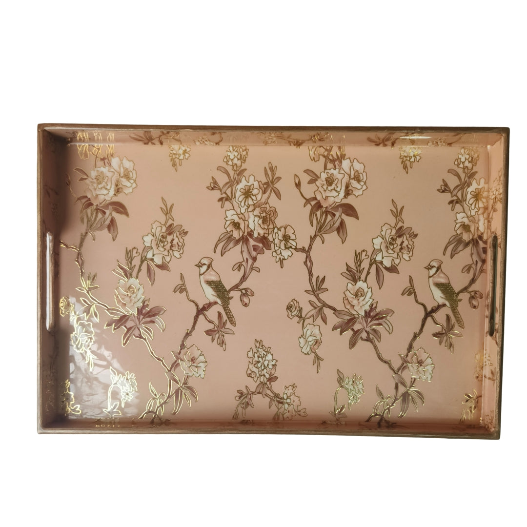 Wooden Peach Bird Print Design Tray Large