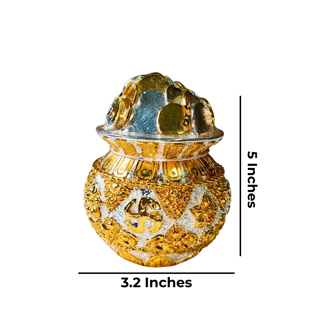 The Home Co- 999 Pure Silver Plated & 24K Gold Plated Wealth Kalash Sacred 5 Inch Abundance Idol