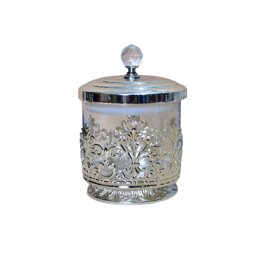 White Metal Glass Jar Small