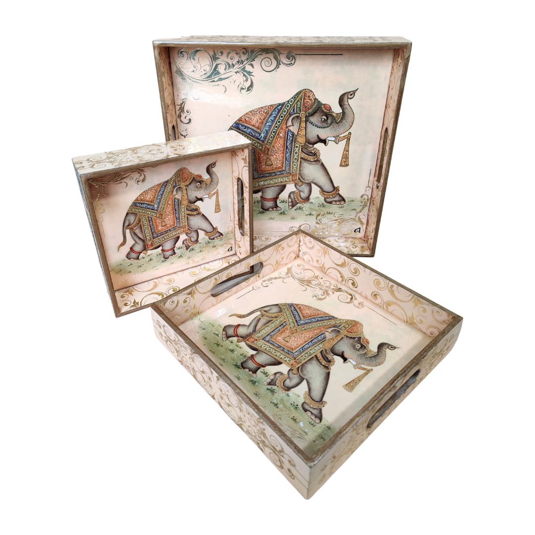 Square Tray Set Of 3 - Peach Elephant