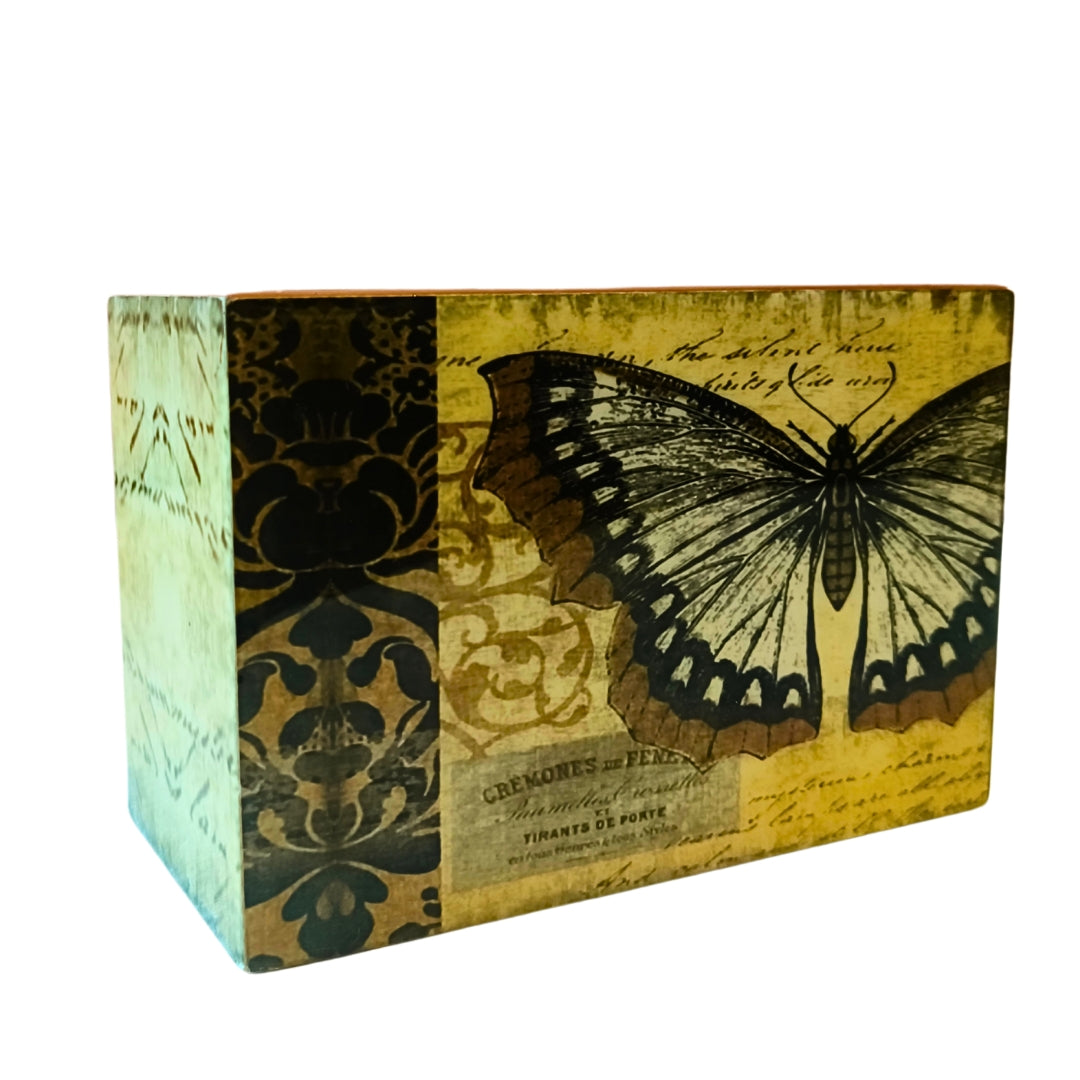 Butterfrly Print & Enamel Wooden 2 Partition Caddy
