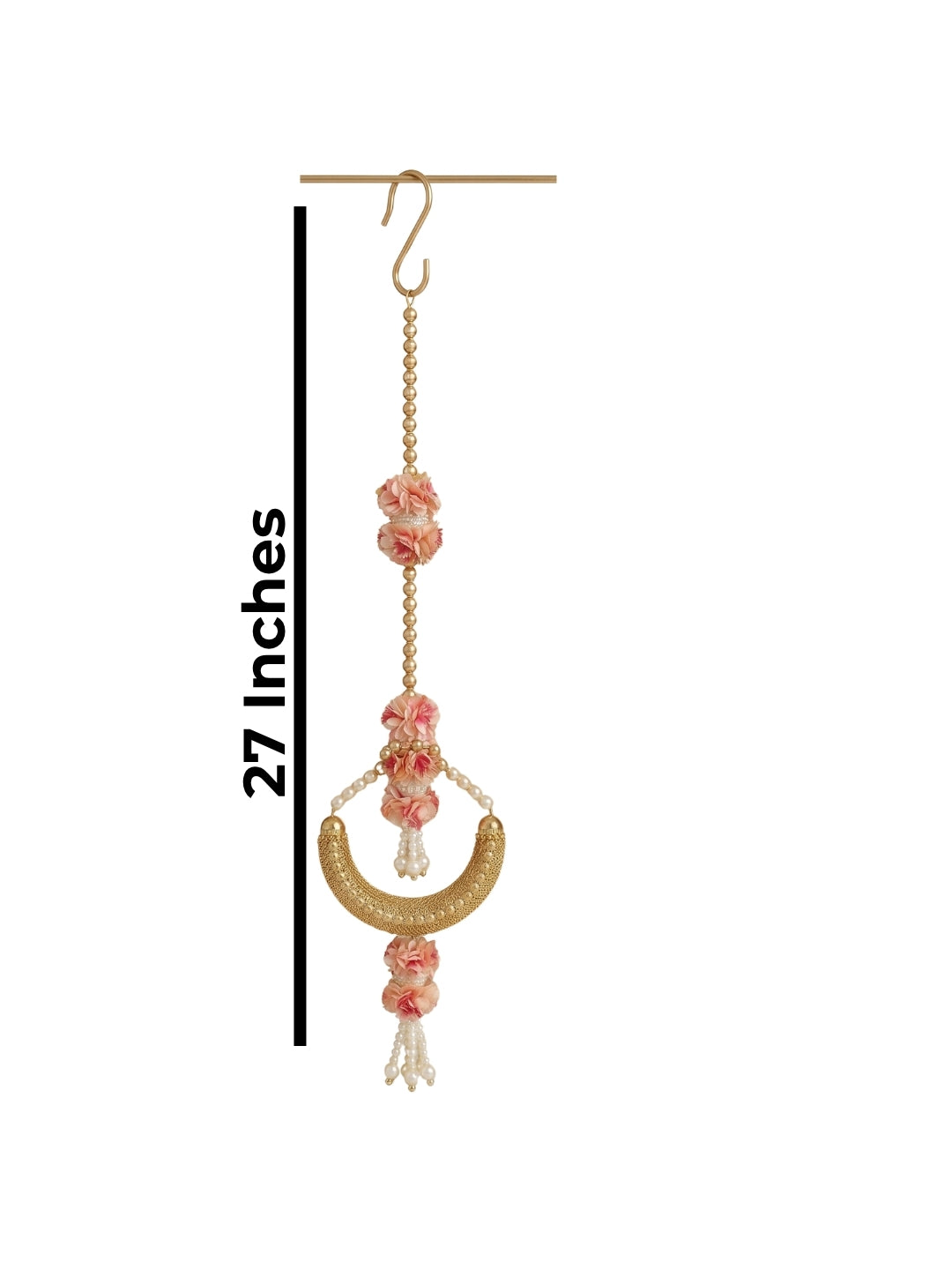 Artificial peach flower with metal crescent shape side hanging set of 2