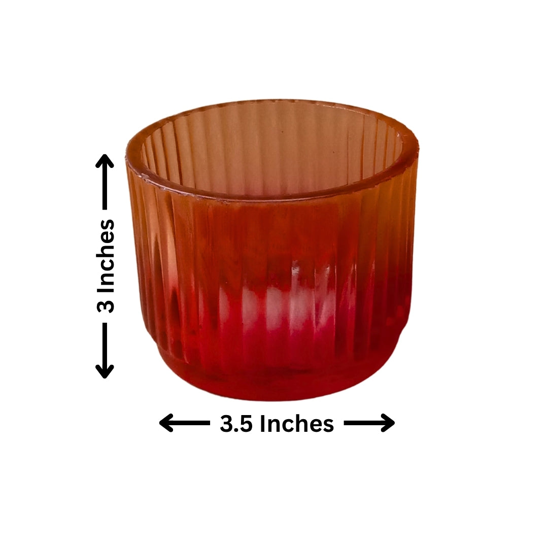 Set of 2 Red/Peach Ribbed Glass Tea Light Holders