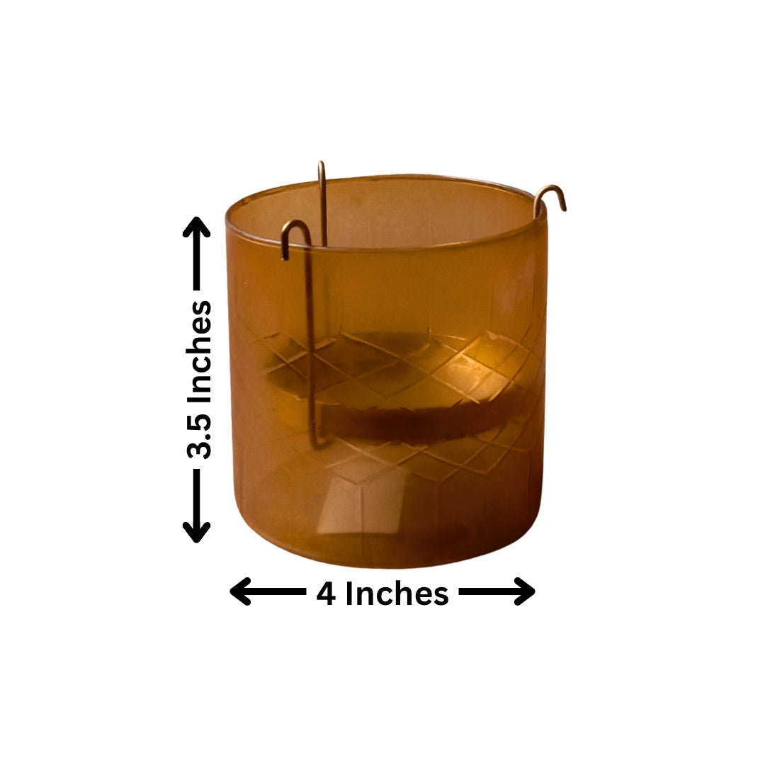 Set of 2 Brown Glass Votives with Internal Metal Tea Light Holders