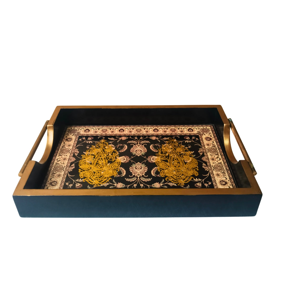 Small Black Wooden Digital Print Enamel Tray