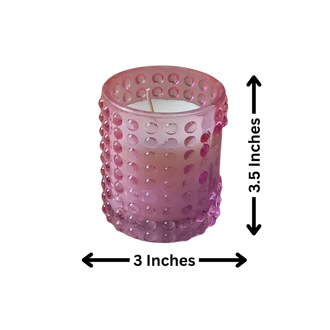 Pink Dotted Glass Votive Candle Holders - Scented Wax Set (Set of 2)