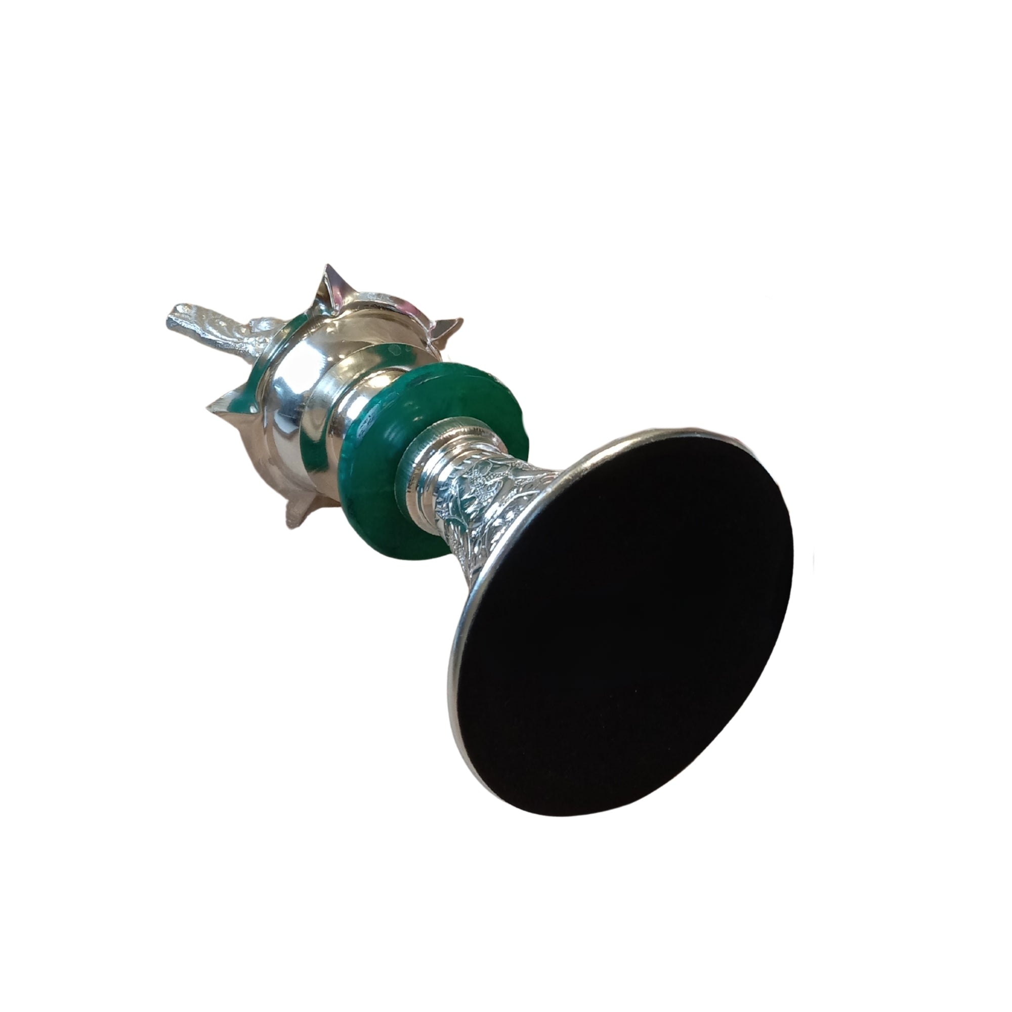 Silver-Plated Peacock Diya  with Velvet Gift Boxe- Green SINGLE PC