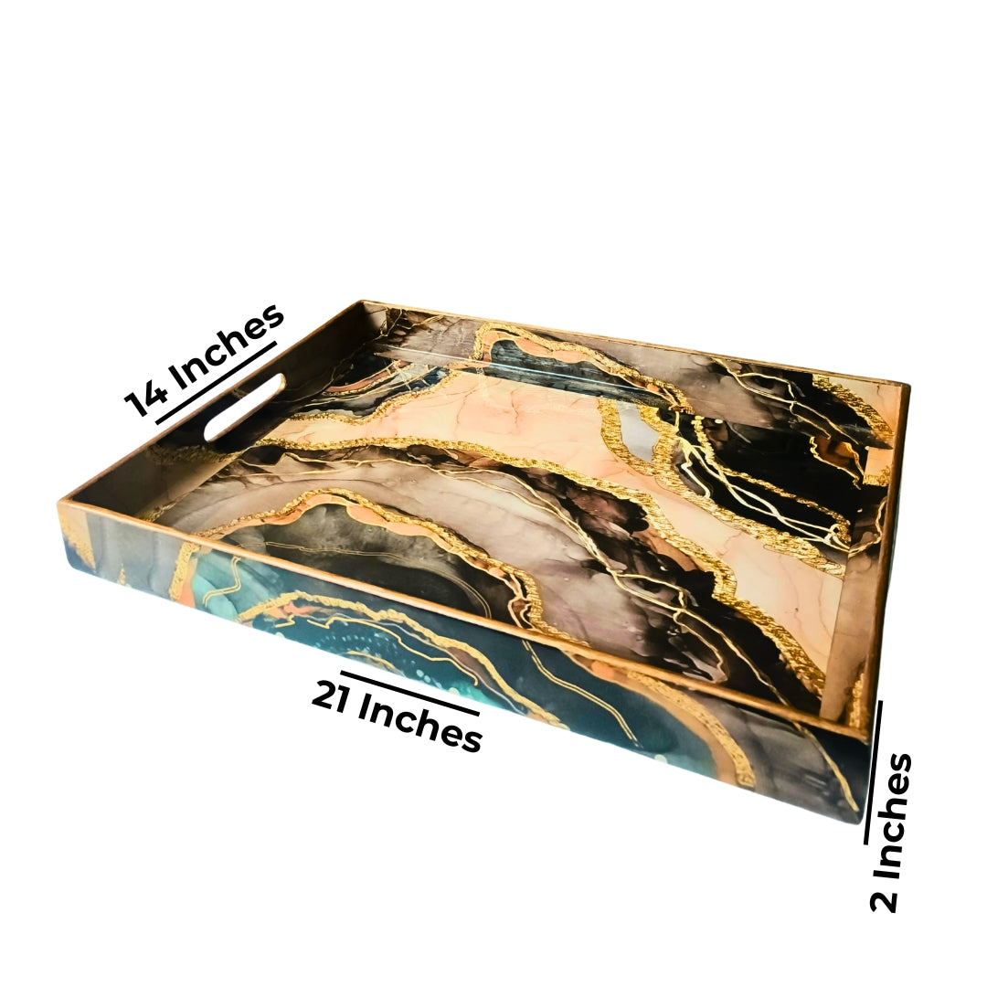 Wooden Brown Marble Print Design Enamel Tray