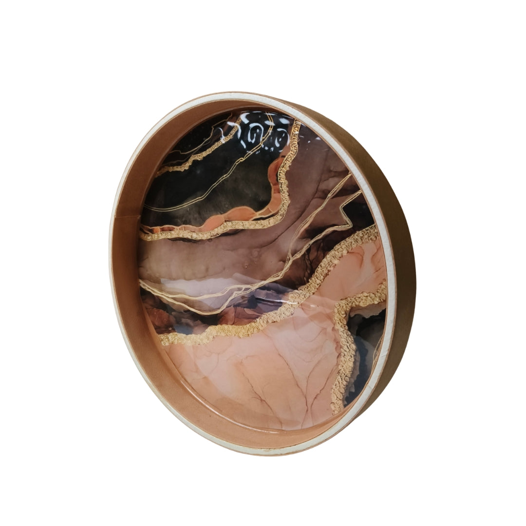 Round Leather Printed Tray