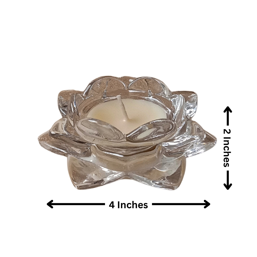 Clear Glass Lotus Candle Holder - Scented Wax Tealight Set (Set of 2)