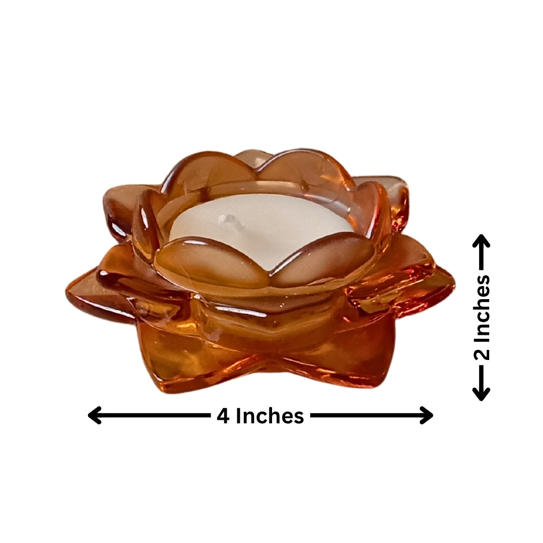 Brown Glass Lotus Candle Holder - Scented Wax Tealight Set (Set of 2)