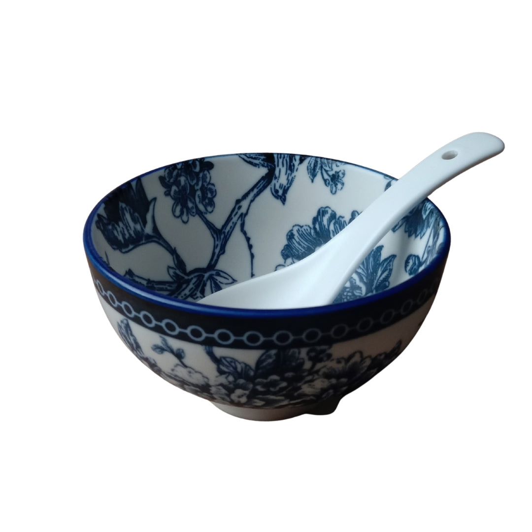 12 Pcs Blue & White Floral Ceramic Soup Bowl Set