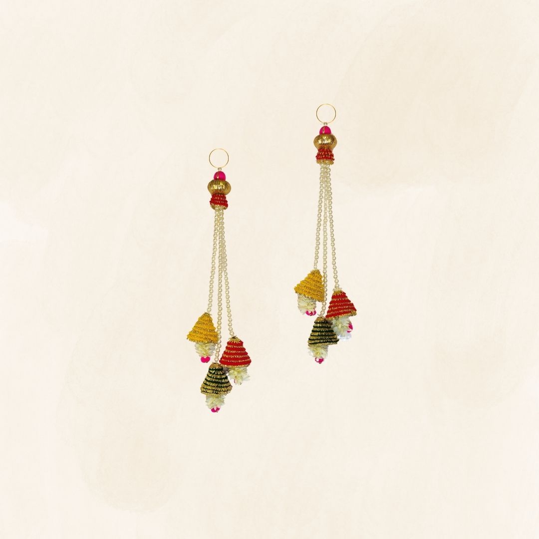 Multicolor Gota Bells And Moti Floral Toran With Side Hanging Set