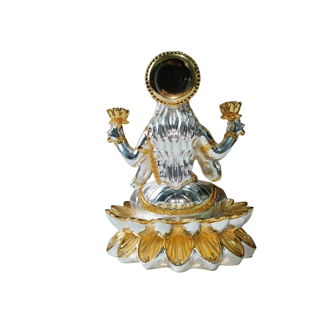 The Home Co. Divine Goddess Lakshmi Idol | 999 Pure Silver & 24K Gold Plated Murti on Lotus Base | Premium Fiber Vastu Decor & Gifting
