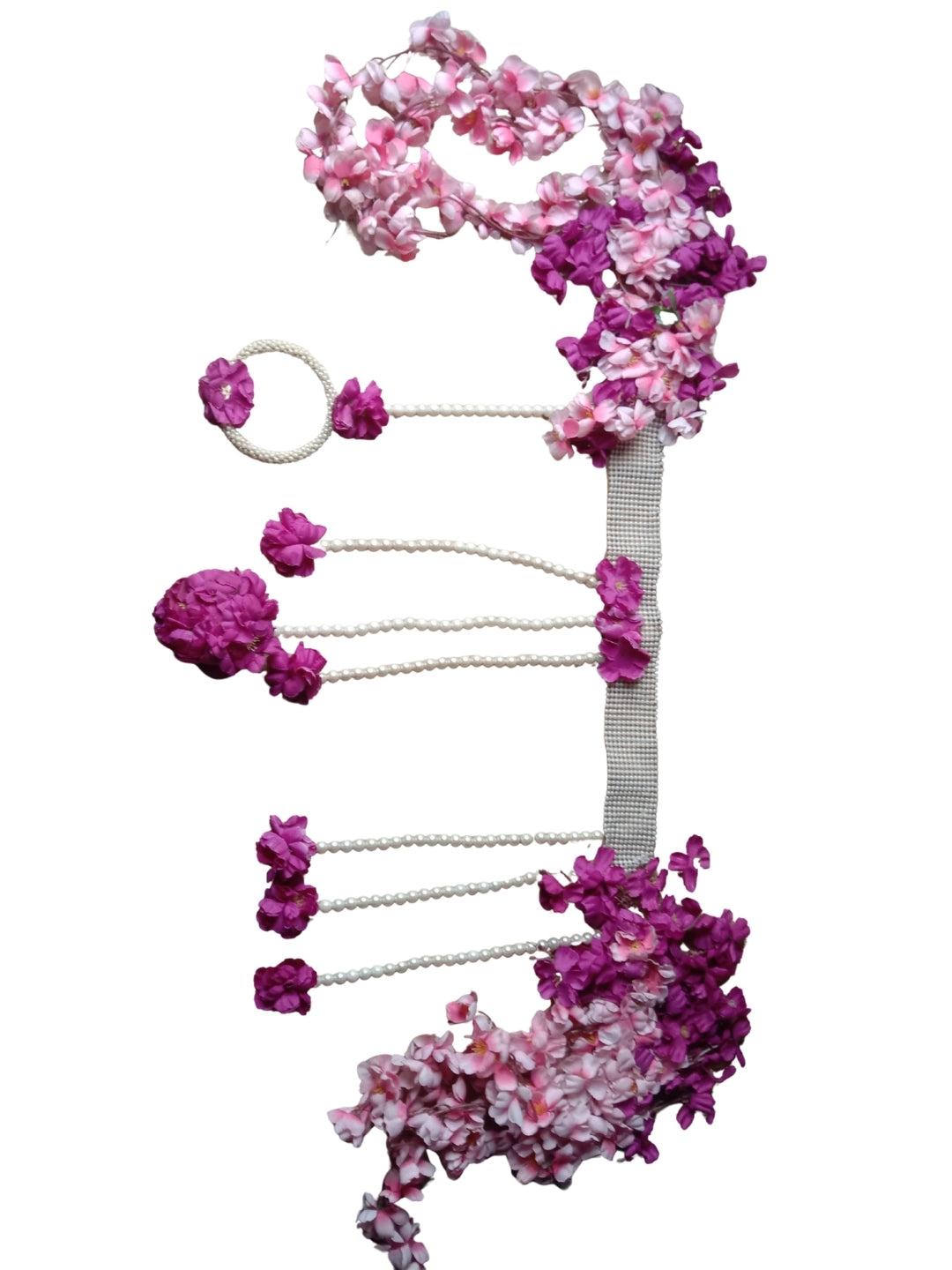 Artificial pink & purple flower with moti ring toran