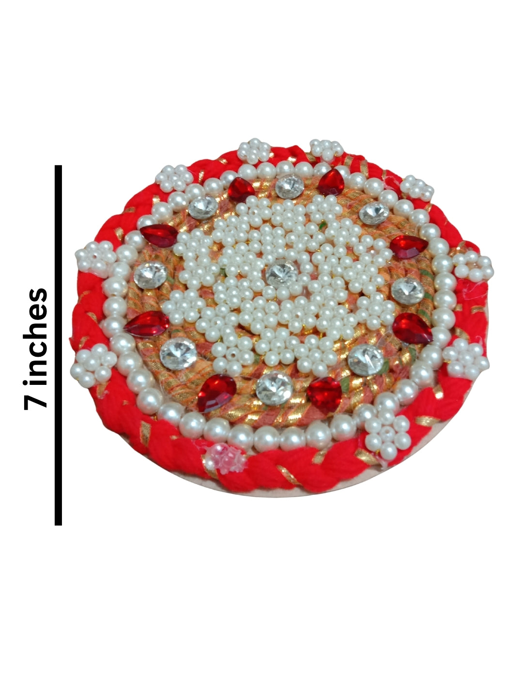 Handmade Beaded & Stone Studded Rangoli Red Mat / rangolis With tea light