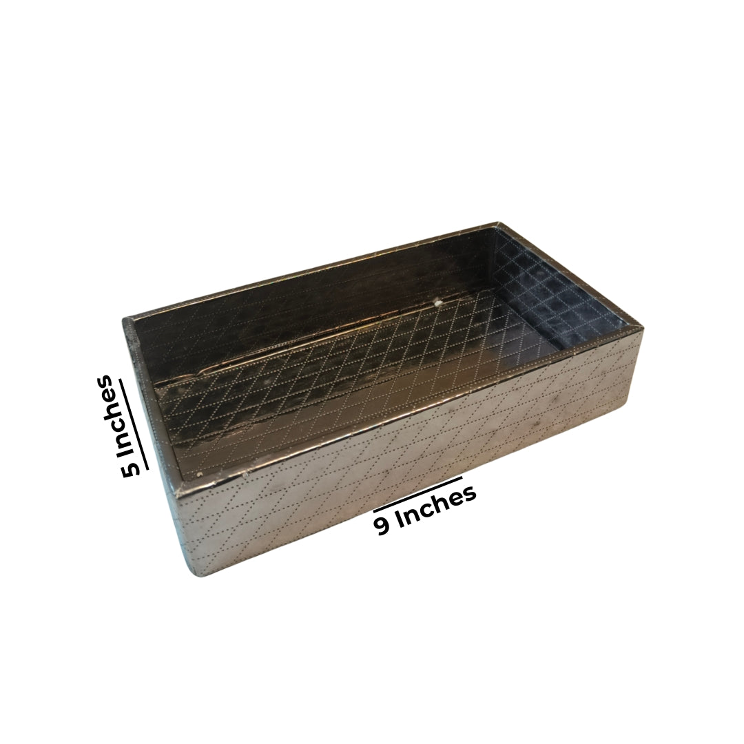 Small Rectangle silver leatherette tray with wooden base