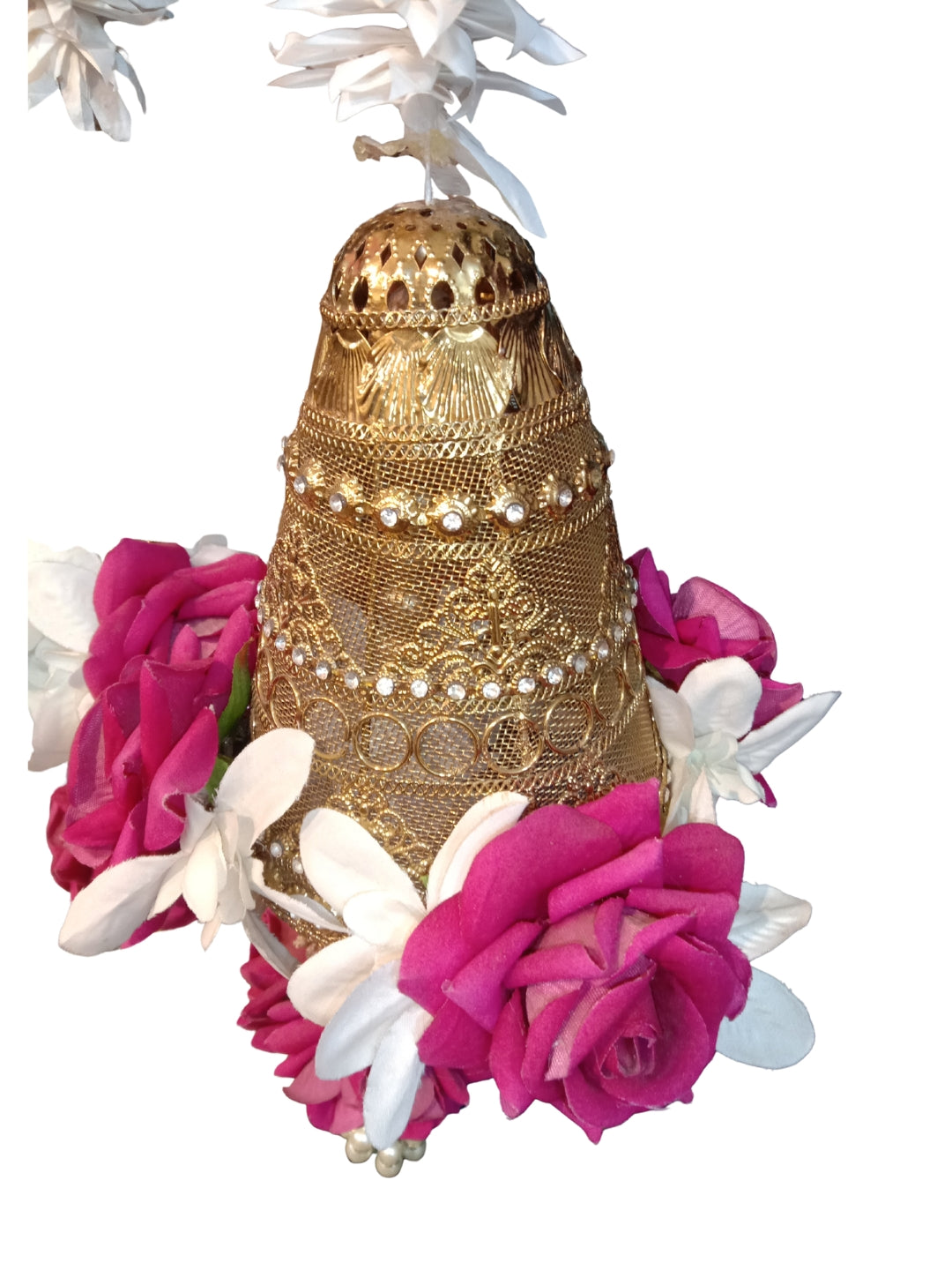 Artificial gajra with metal cone and pink rose sidehanging set of 2 - Small