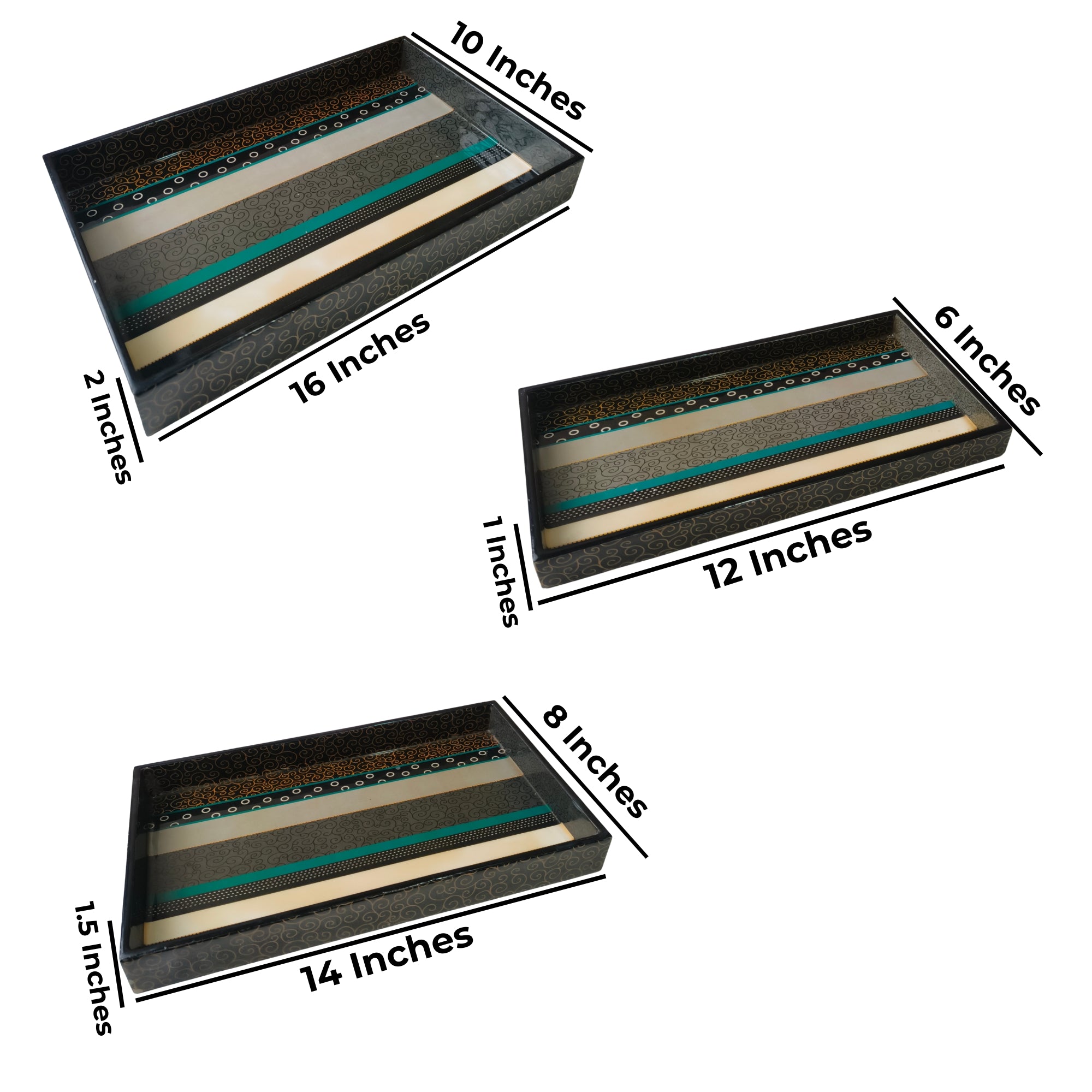 Wooden Abstract Printed Enamel Tray set of 3