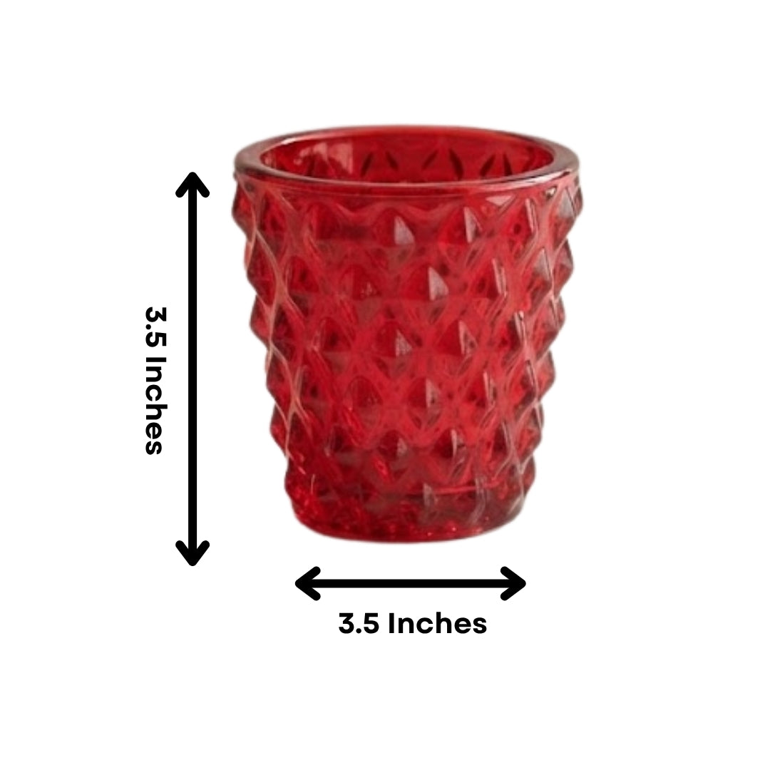 Red Diamond-Cut Glass Tea Light Votive Holder-SINGLE PC