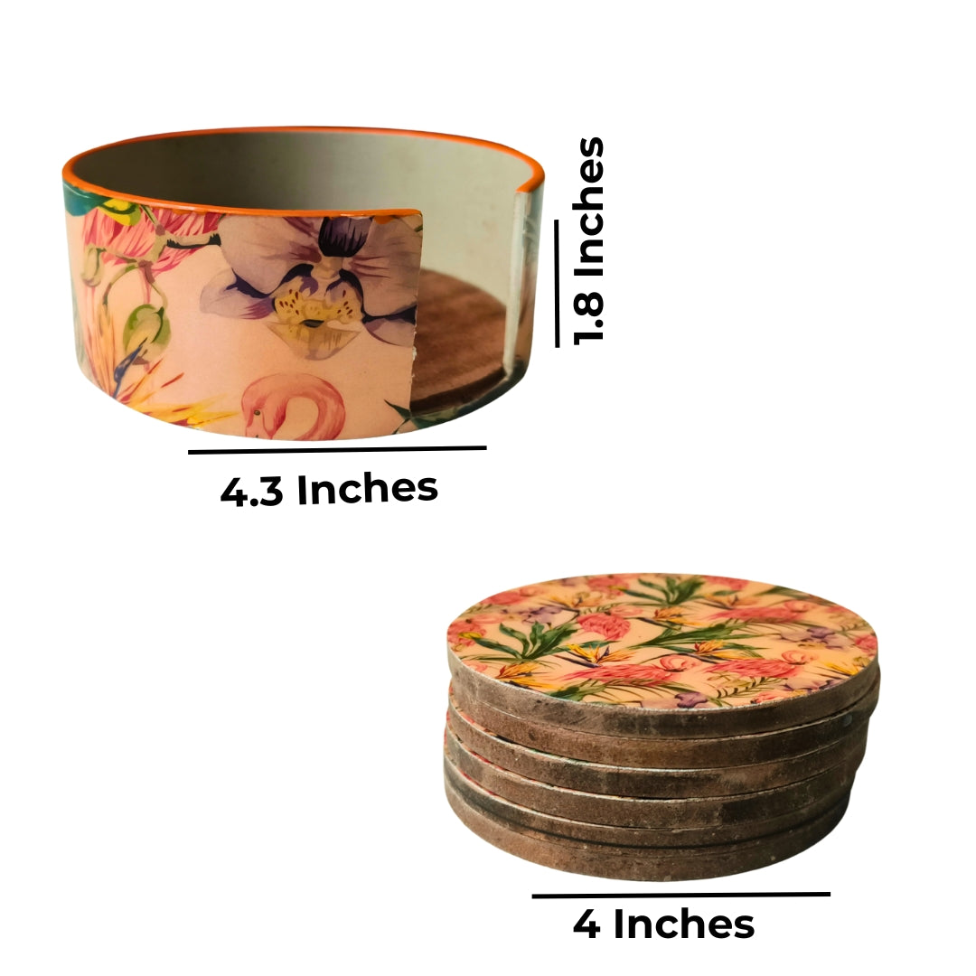 Table Coaster - Wooden Flamingo Print With Enamel