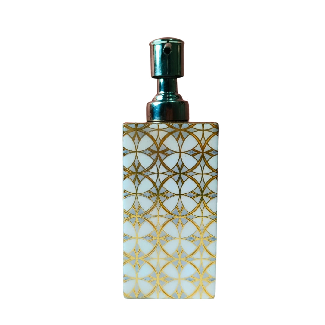 wooden water resistant white gold abstract print & enamelled  Bathroom Set of 4