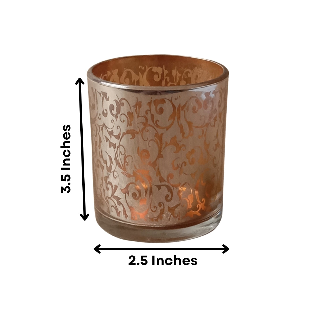 Etched Orange Glass Votive Candle Holders - Elegant Set of 2