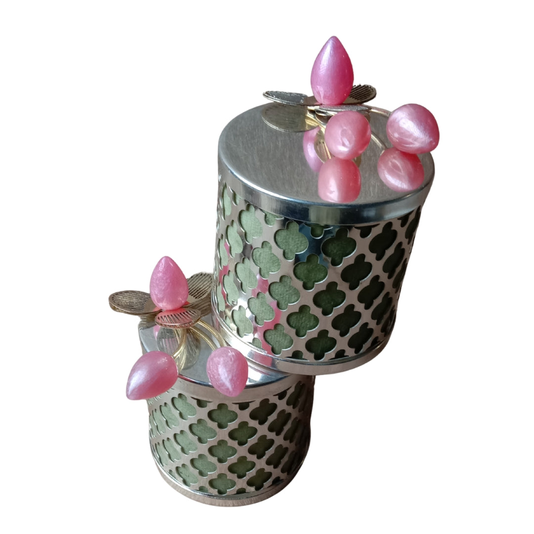 Silver-Plated Photo Frame & Jar Set with Pink Lotus Buds (3-Piece)