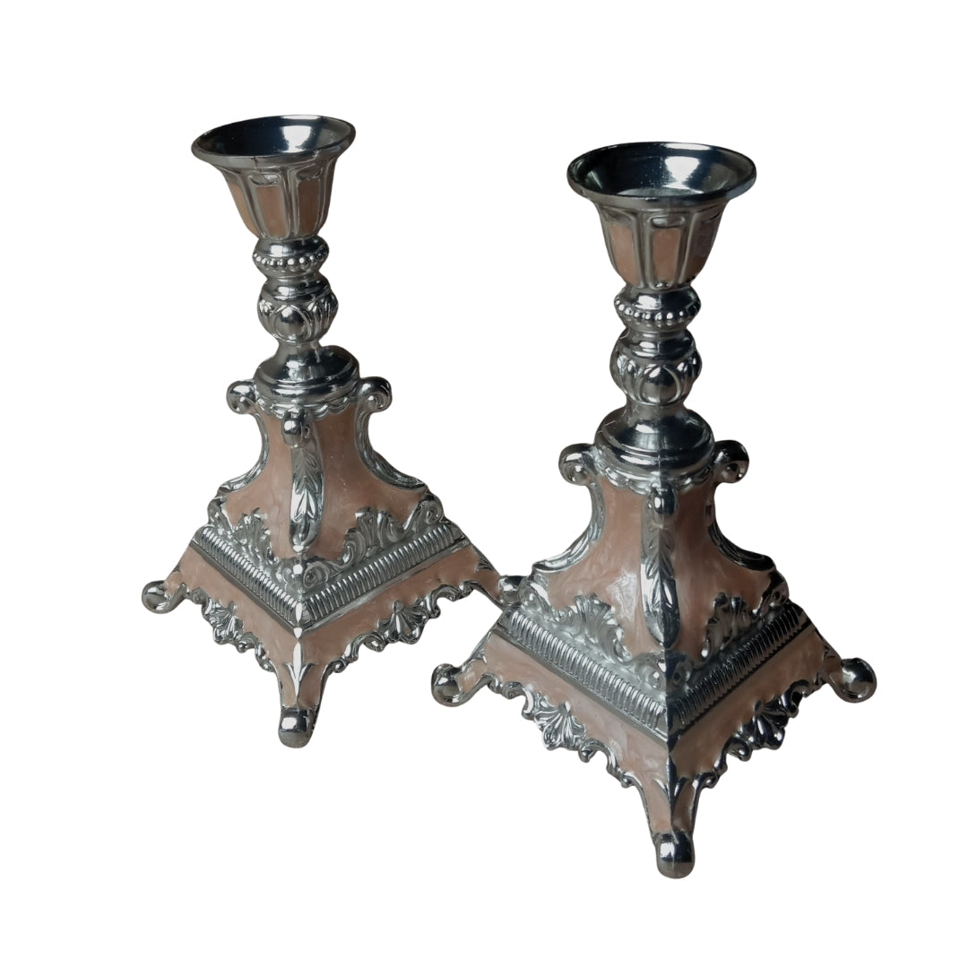 Decorative Silver Plated Candlestick Holders Set of 2