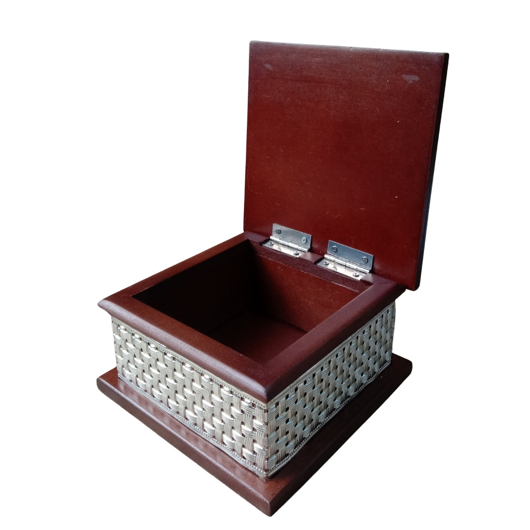 Small Wooden Silver-Plated Mithai Box