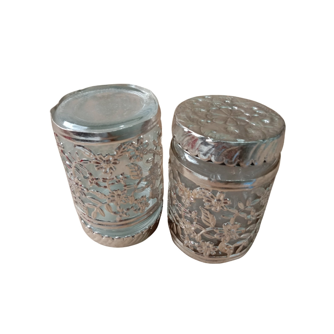 Silver Plated Floral Jars with Red Velvet Gift Box Set of Two