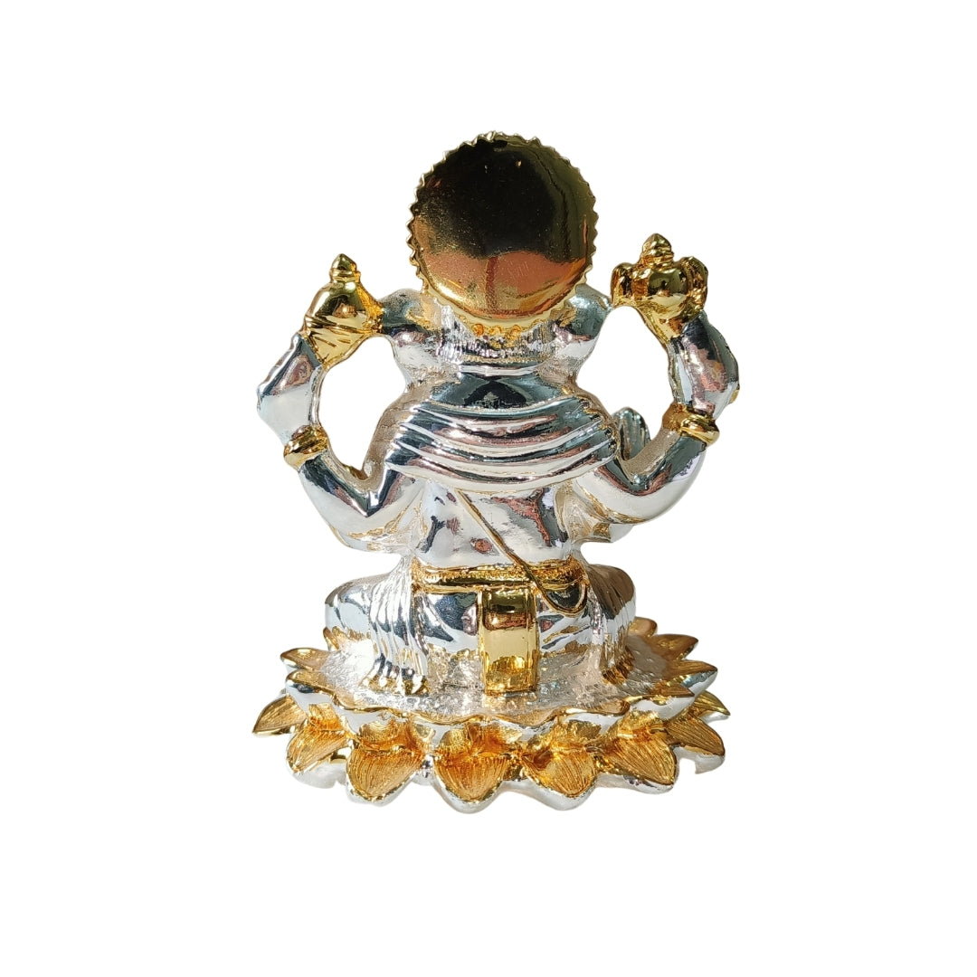The Home Co. Majestic Lord Ganesha Idol | 999 Pure Silver & 24K Gold Plated Ganpati Murti on Lotus | Premium Fiber Vastu Decor & Corporate Gifting