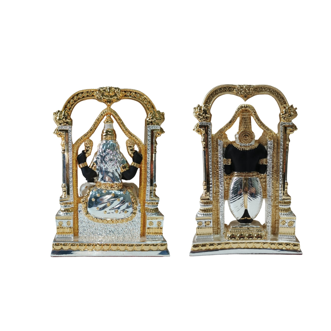 The Home Co. 999 Pure Silver & 24K Gold Plated Tirupati Balaji & Padmavathi Murti Set | Premium Dual-Tone Divine Idols for Mandir & Corporate Gifting