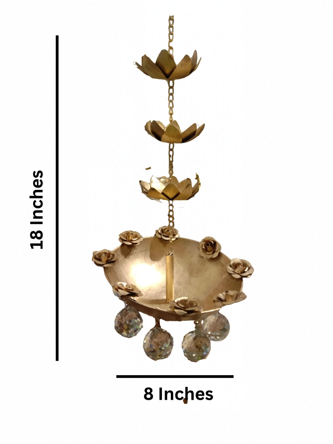 Metal gold finish hanging urli with crystal drops
